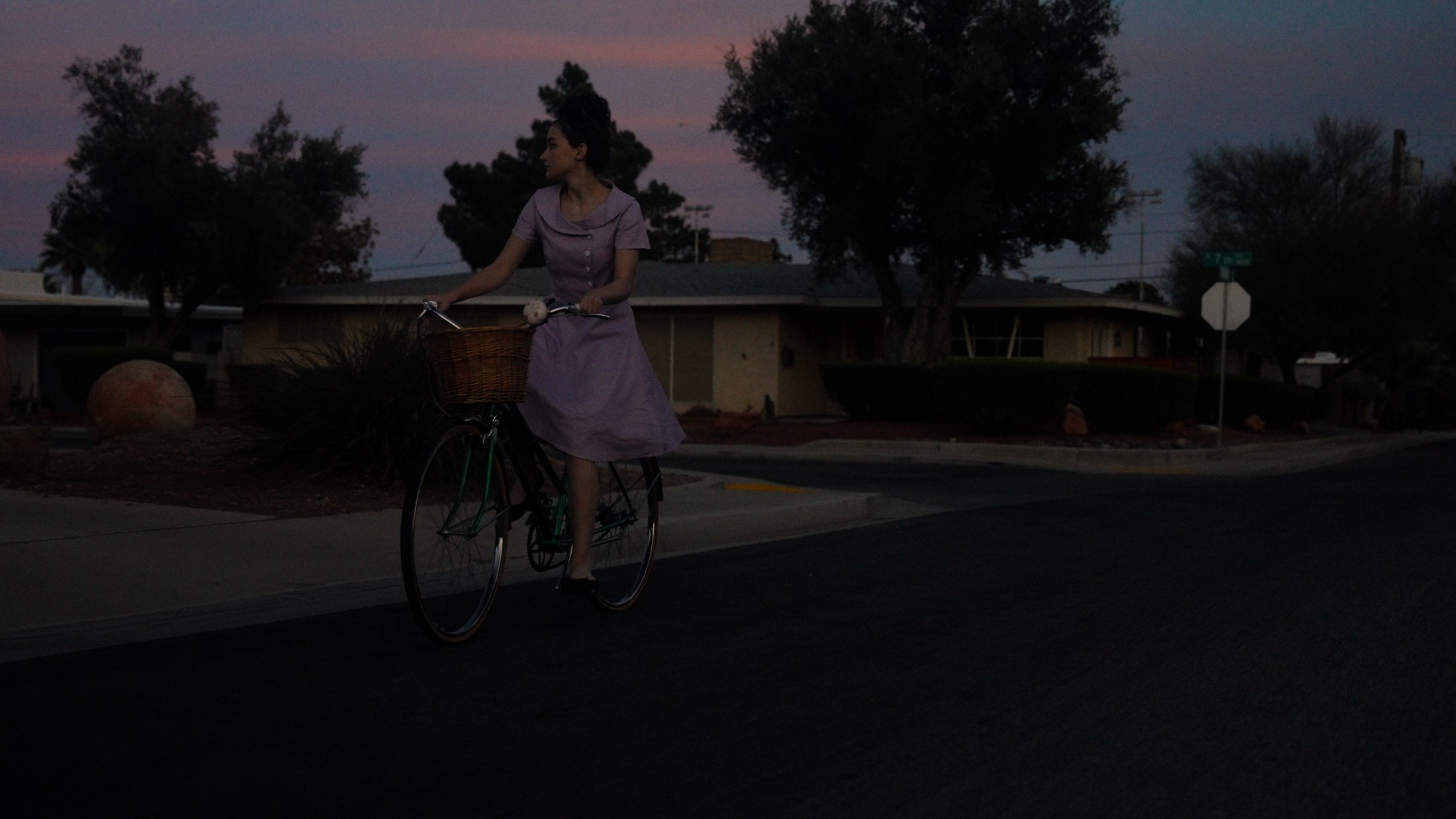 Cyclist framed during blue hour